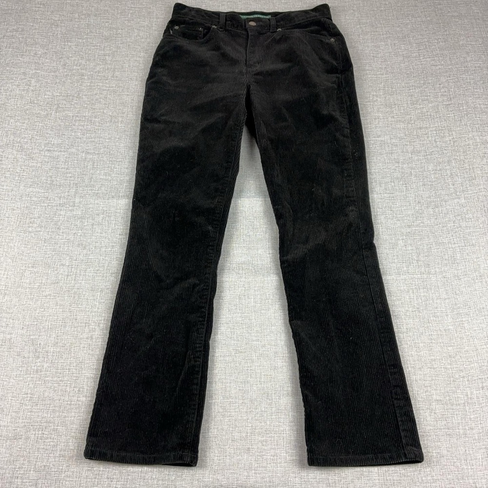 Lauren Ralph Lauren Corduroy Pants Womens 4P Black Petite Stretch Bootcut LRL